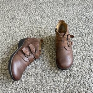 Softspots Ankle Boots 8.5 W Brown Leather Zip Double Buckle Comfort Square Toe